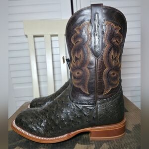 Tony Lama Moore Umber Full-Quill Ostrich Western Boot Broad Square Toe S 10.5 EE